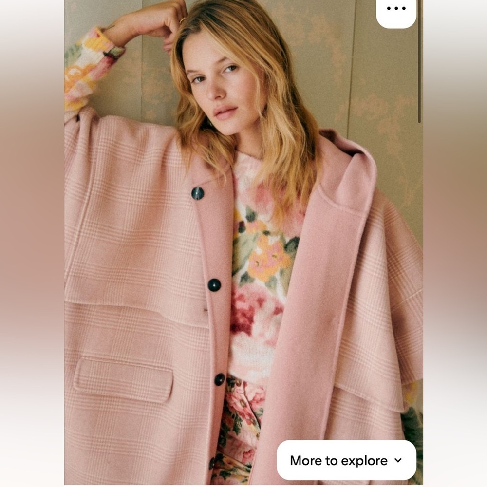Sezane pink plaid Devan Cape - Picture 1 of 8
